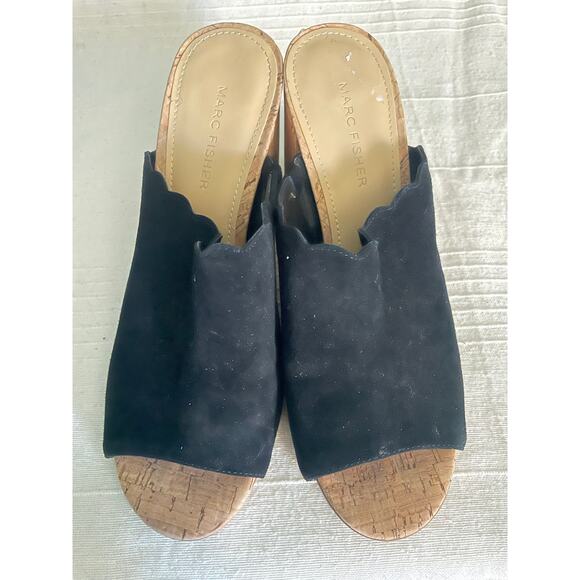 Marc Fisher Pomme Black Leather Suede Mule Block Heel With open Toe. Sz 8. - Picture 6 of 7